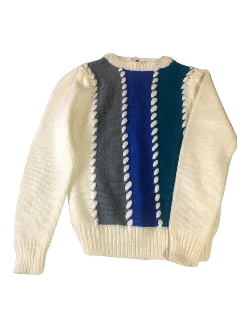Vintage Minimalist Licorice Gray Blue Green Crew Neck Short Crop Sweater Sz M